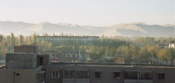 Hotel view of sand dunes.